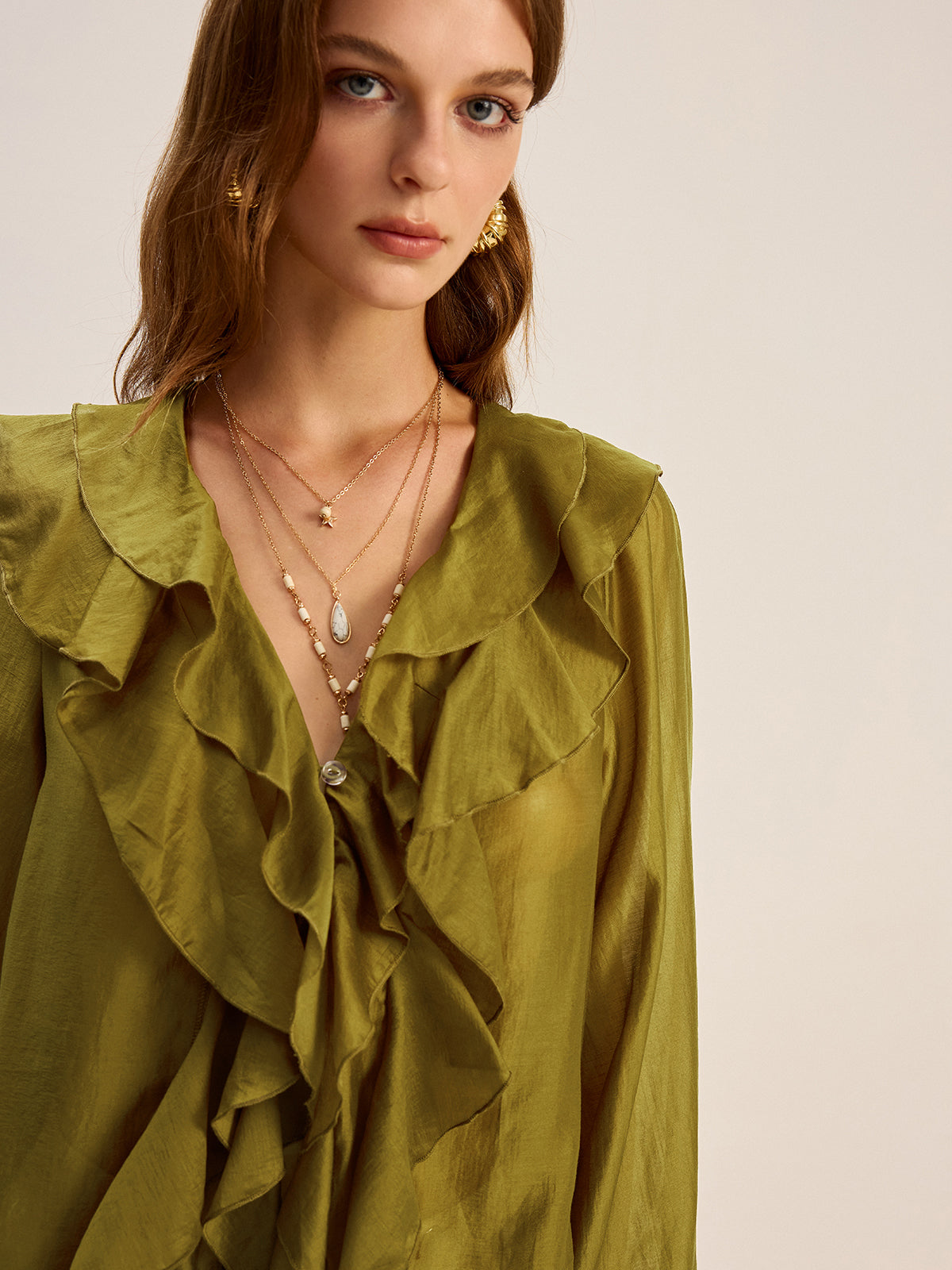 Semi-Sheer Tencel Ruffle Blouse-Massicos