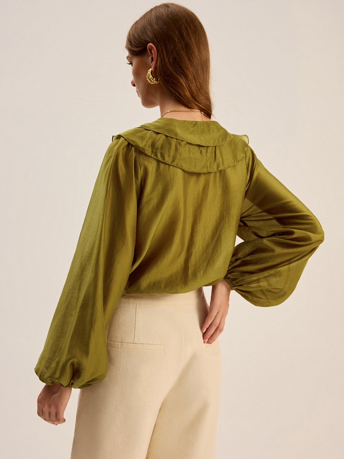 Semi-Sheer Tencel Ruffle Blouse-Massicos