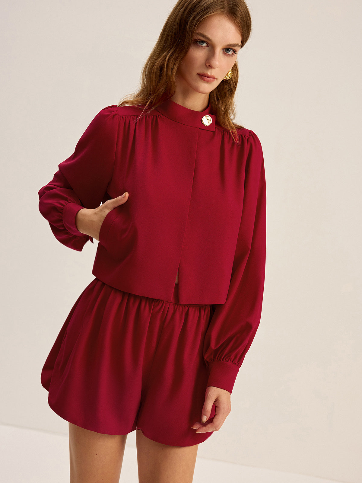 Metal Button Asymmetric Long-Sleeve Top-Massicos