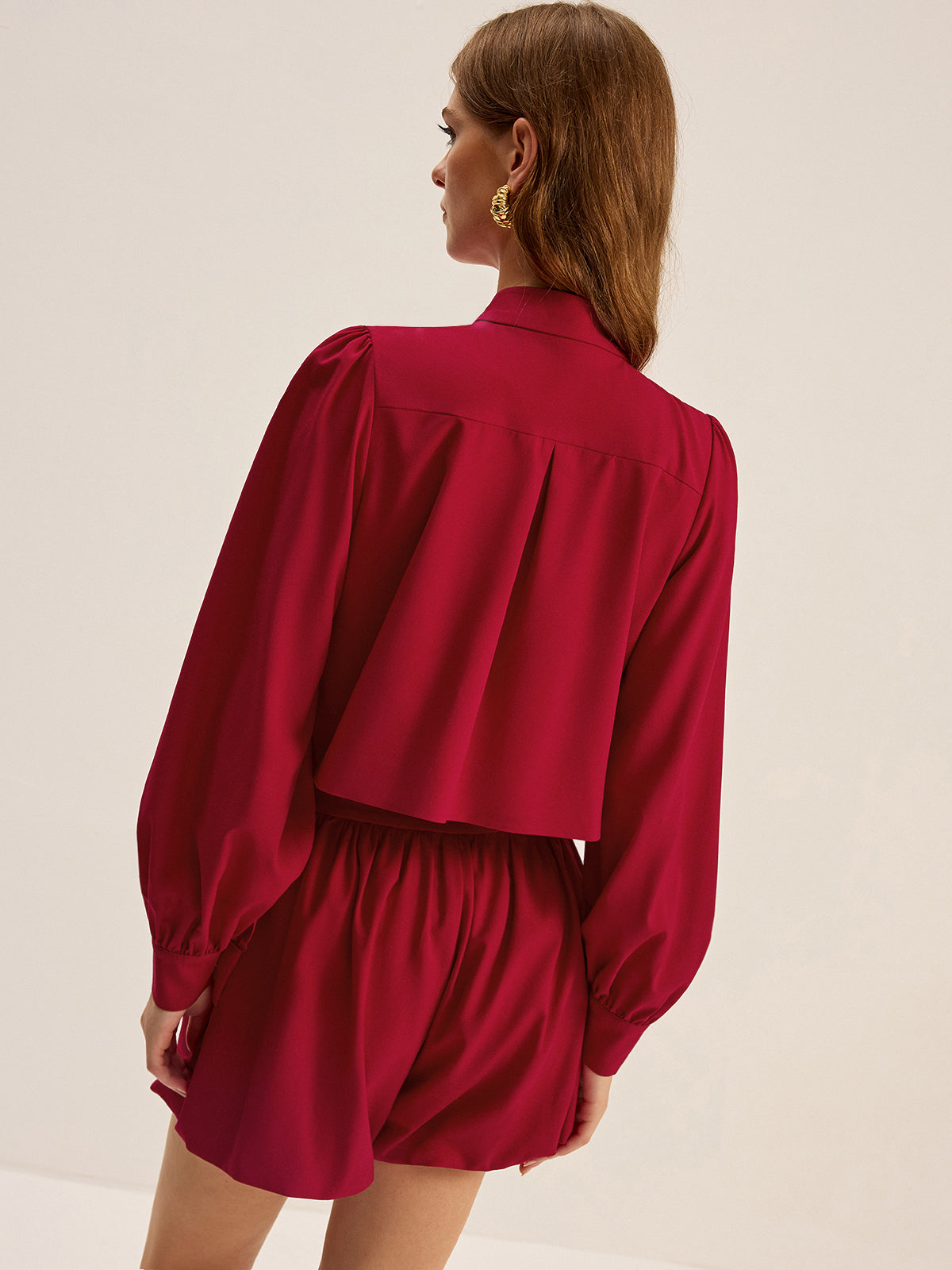 Metal Button Asymmetric Long-Sleeve Top-Massicos