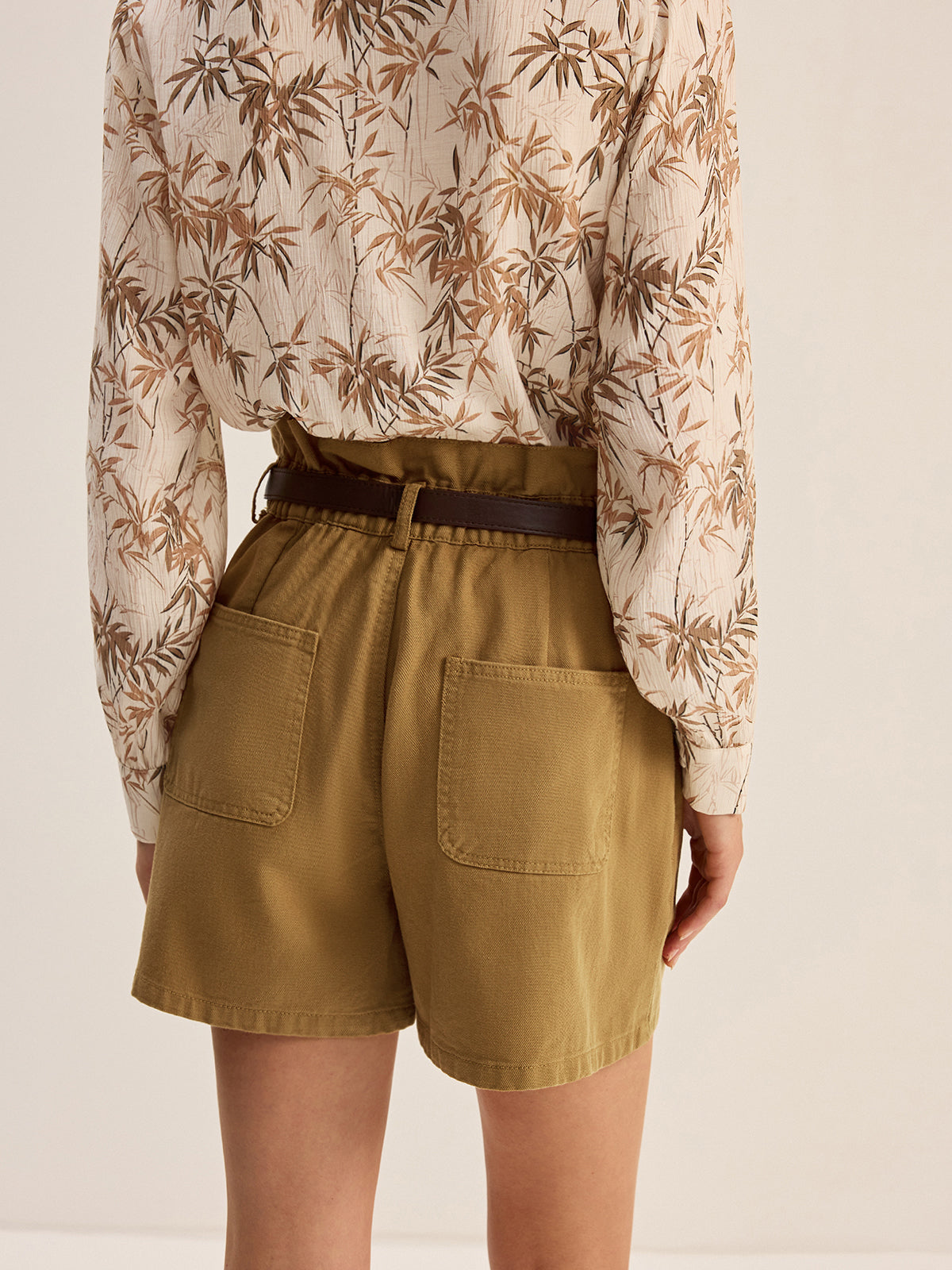 Belted Denim Mid-Waisted Shorts-Massicos