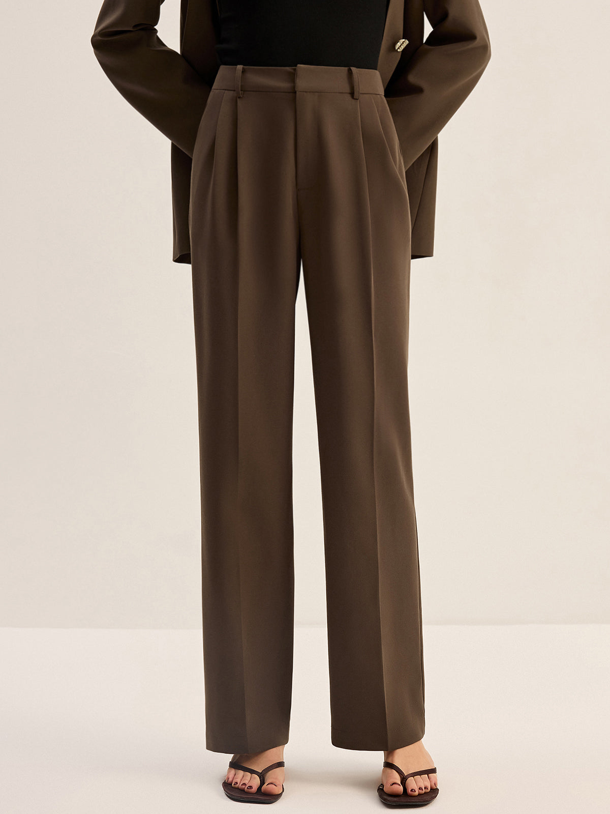 High-Waisted Pleated Pants-Massicos