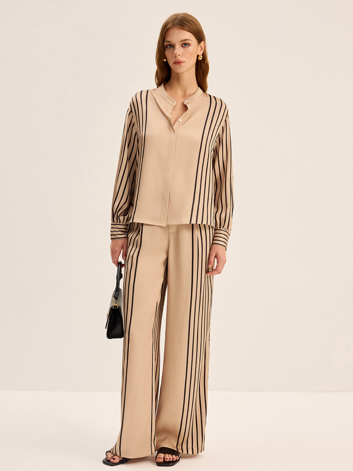 Striped Shirt and Wide-Leg Pants Set-Massicos