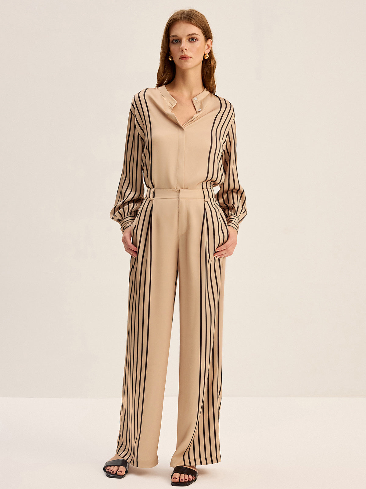 Striped Shirt and Wide-Leg Pants Set-Massicos