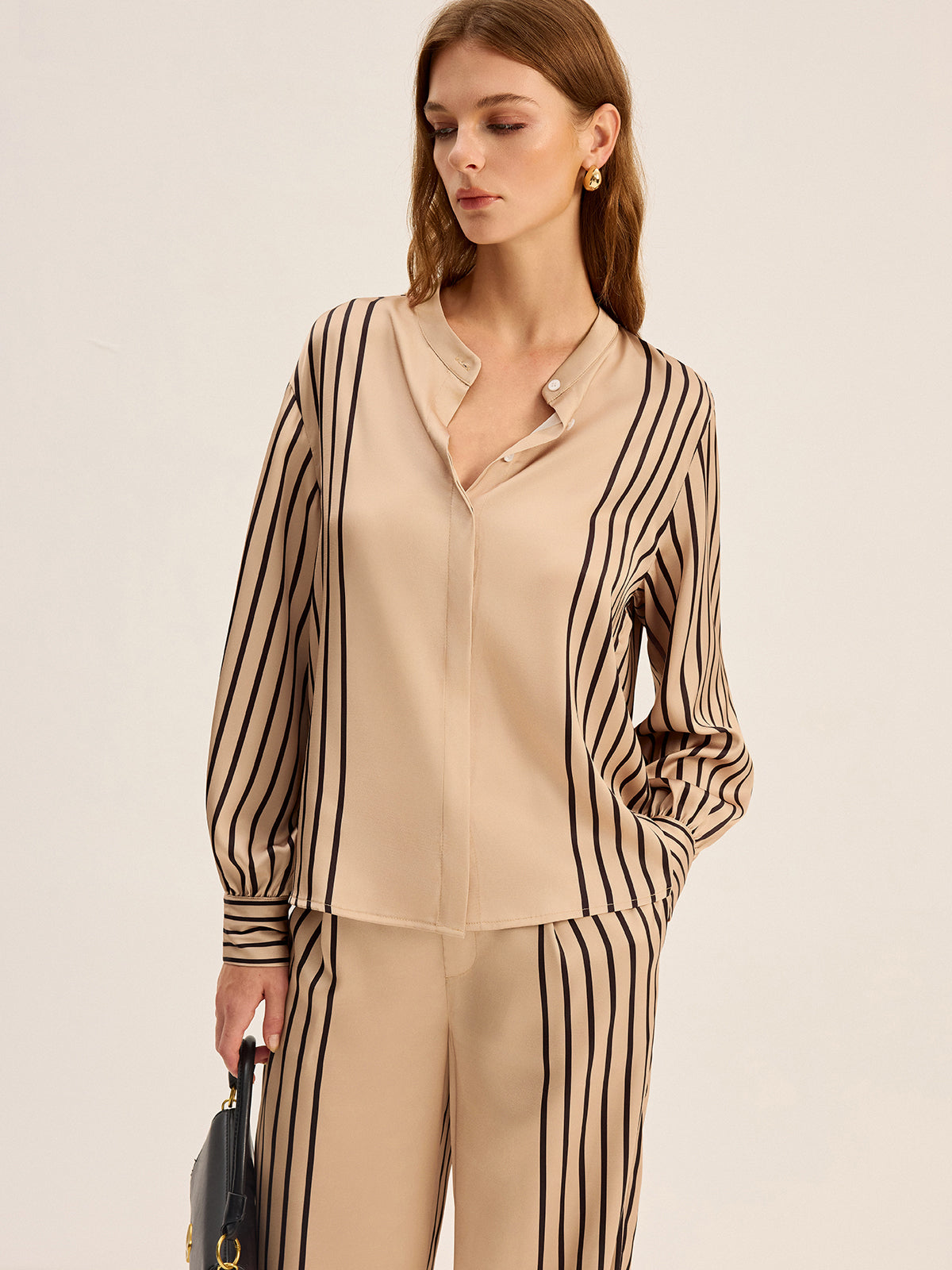 Striped Shirt and Wide-Leg Pants Set-Massicos