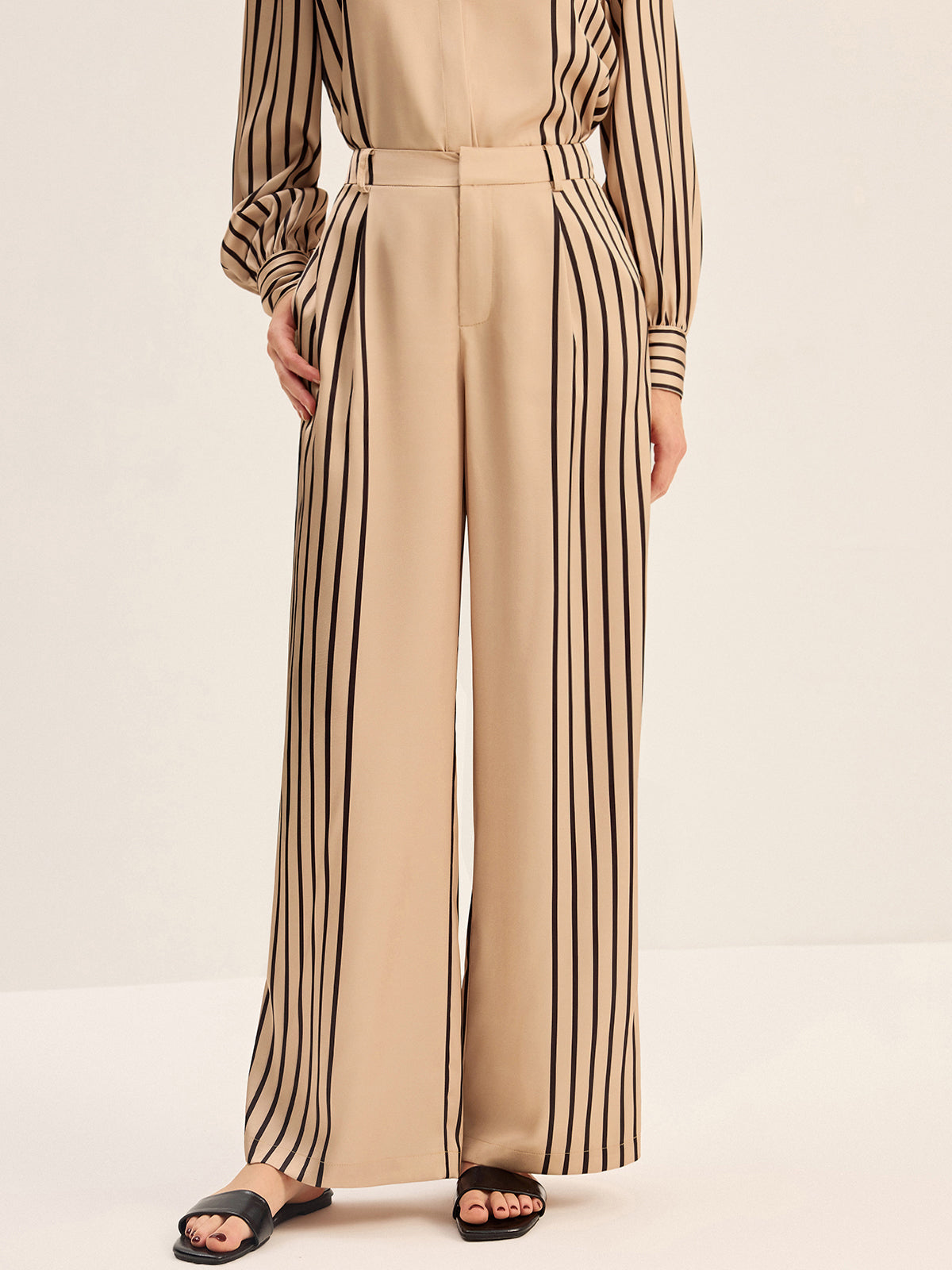 Striped Shirt and Wide-Leg Pants Set-Massicos