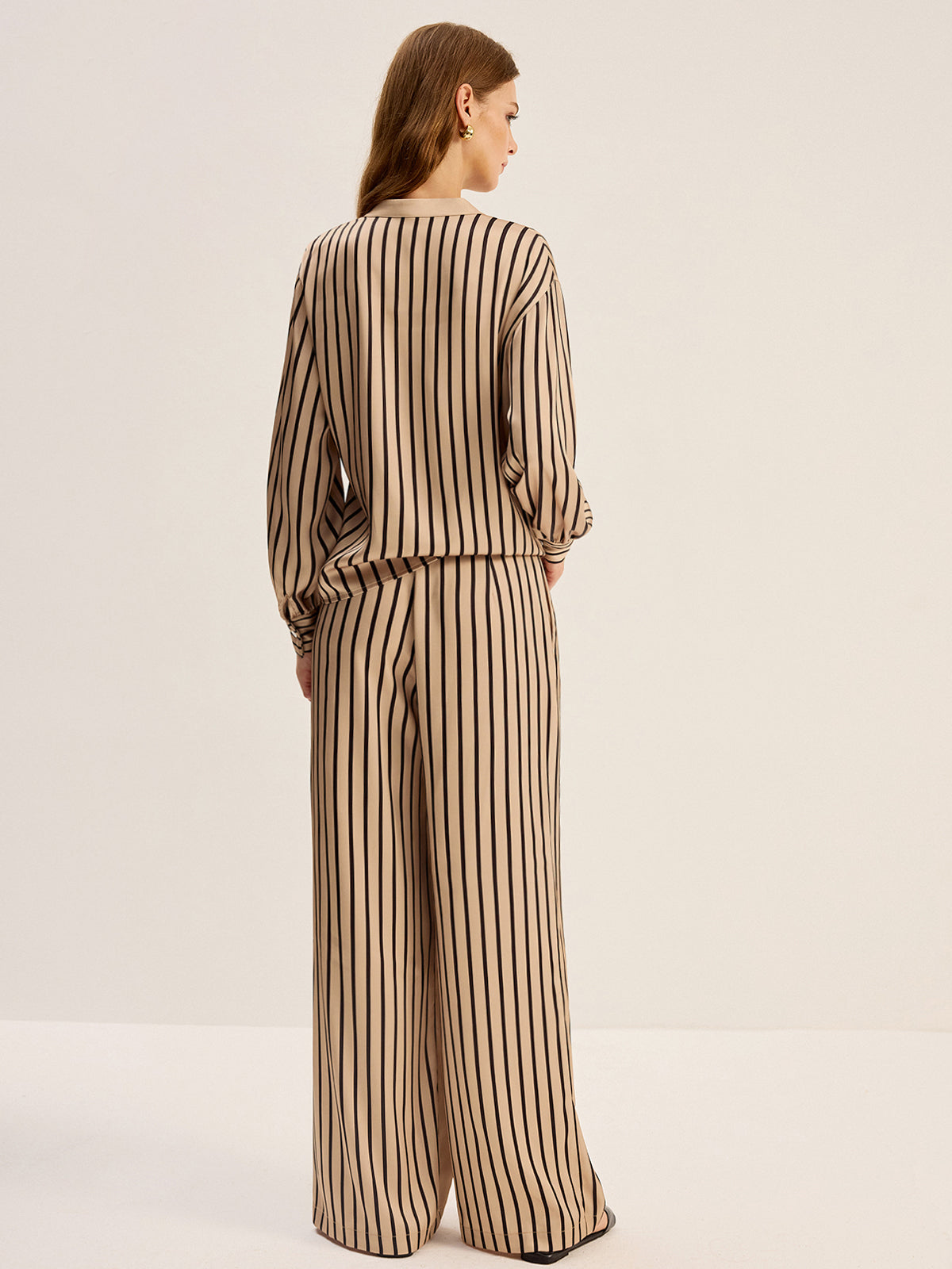 Striped Shirt and Wide-Leg Pants Set-Massicos