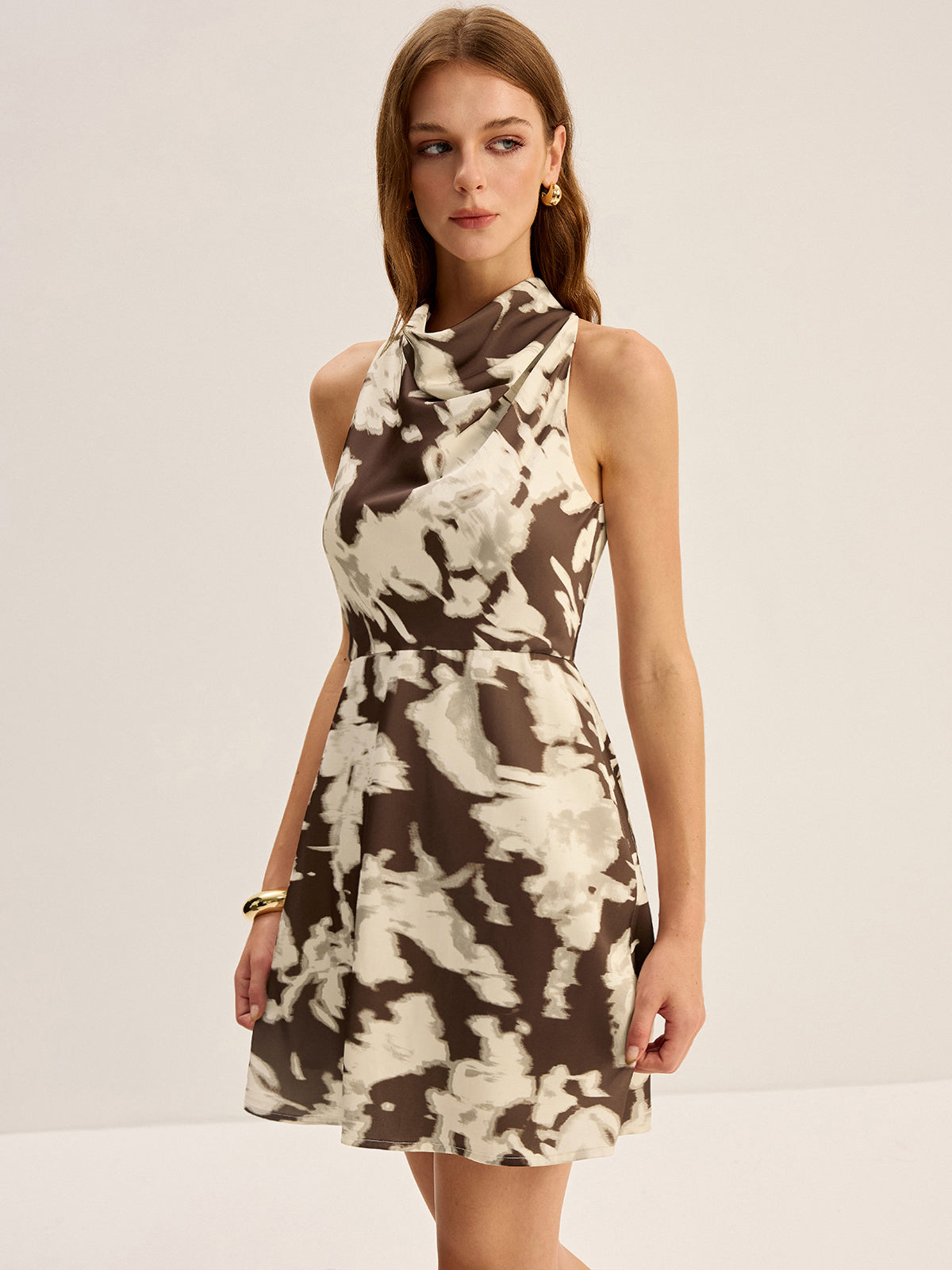 Blurry Print Cowl Neck Mini Dress-Massicos