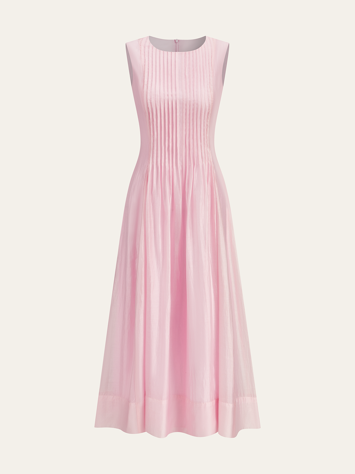 Semi-Sheer Tencel Pleated Sleeveless Midi Dress-Massicos