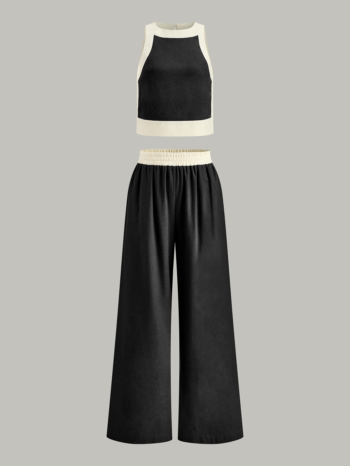 Contrast Trim Crop Top and Wide-Leg Pants Set-Massicos