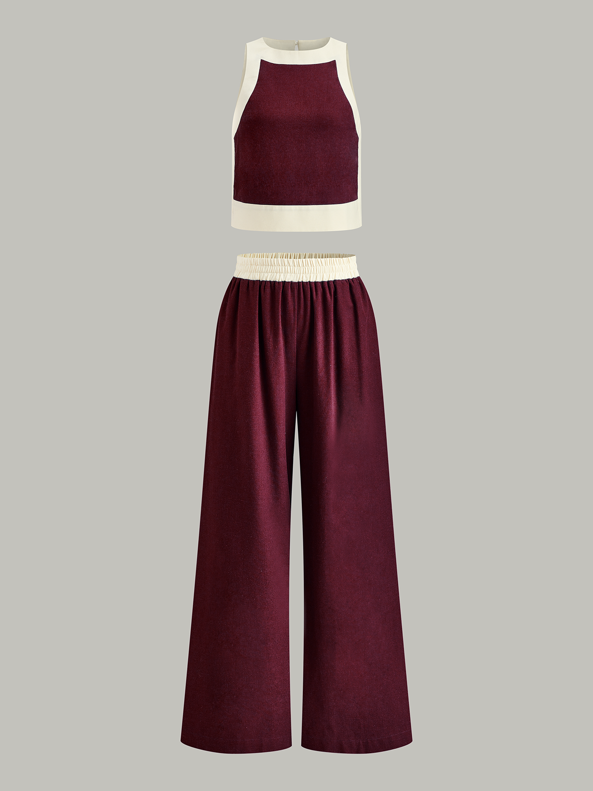 Contrast Trim Crop Top and Wide-Leg Pants Set-Massicos