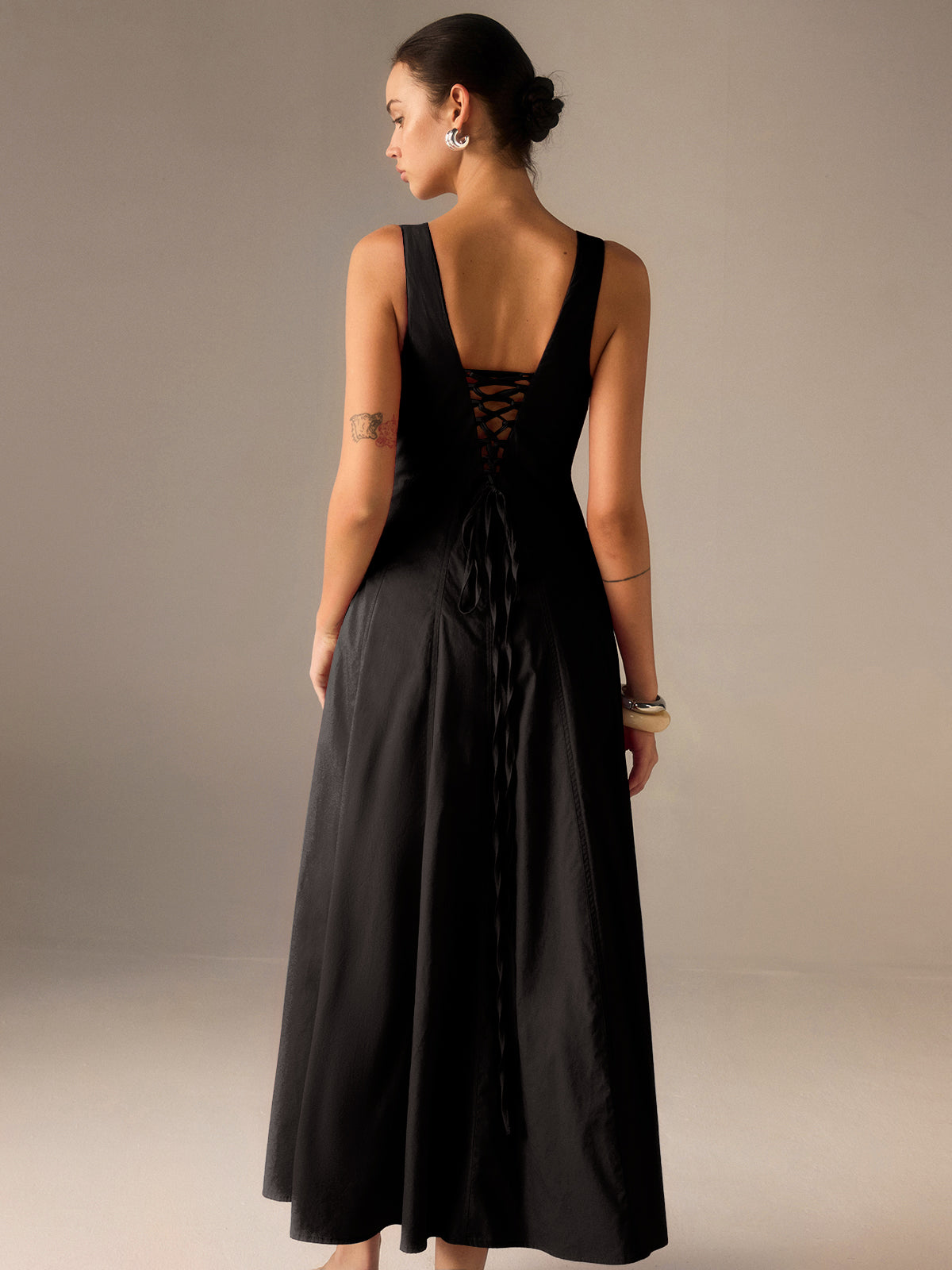 Cotton Maxi Dress with Lace-Up Back-Massicos