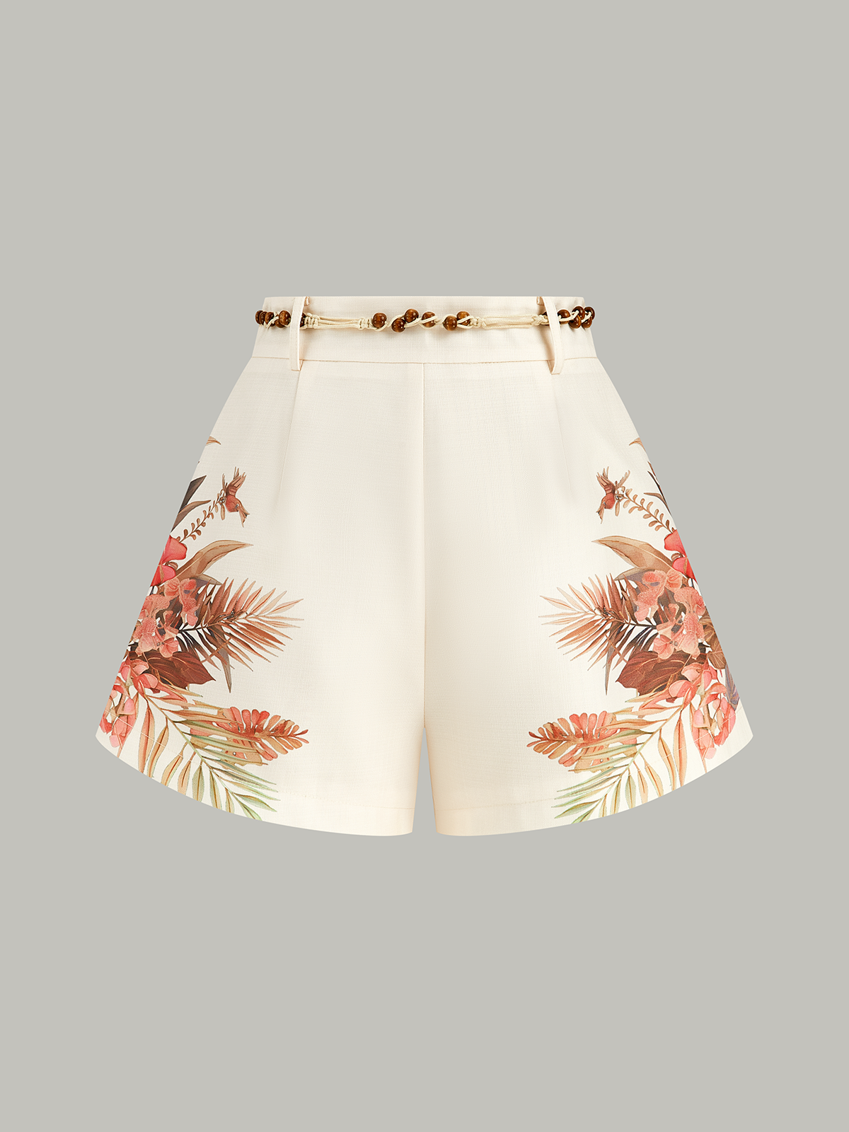 Belted Tropical Print Mid-Waist Shorts-Massicos