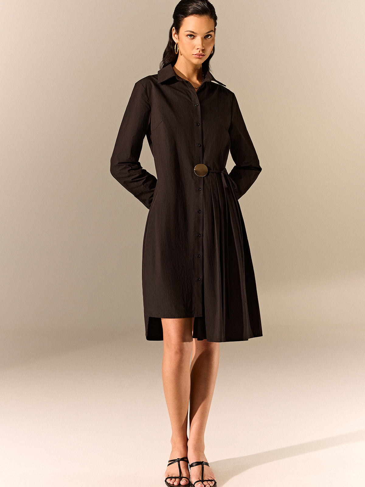 Asymmetric Pleated Hem Shirt Dress-Massicos