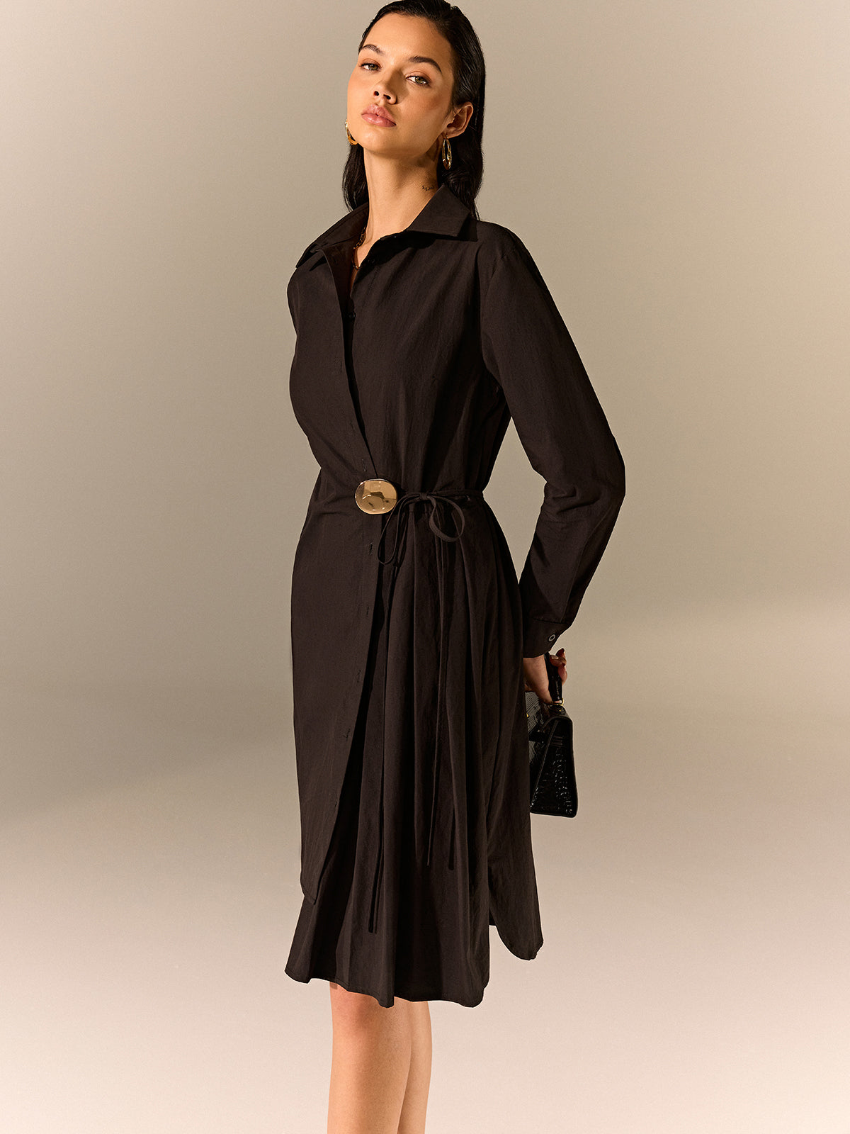 Asymmetric Pleated Hem Shirt Dress-Massicos