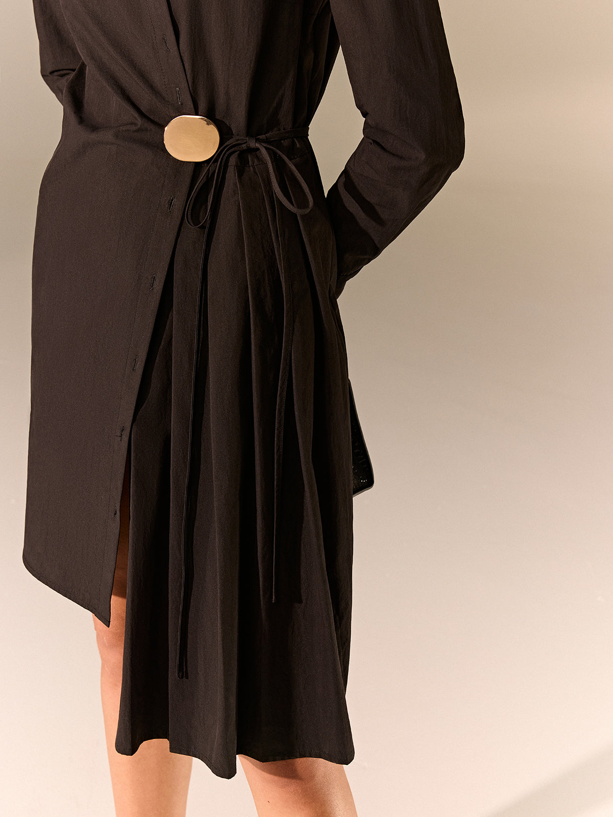 Asymmetric Pleated Hem Shirt Dress-Massicos