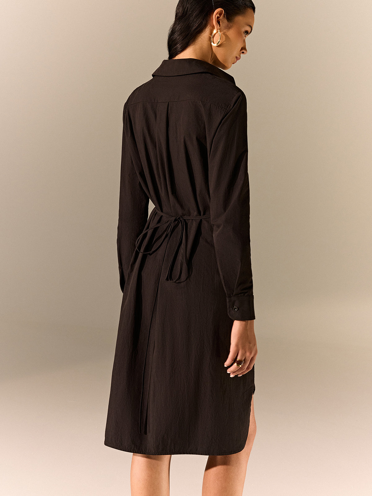 Asymmetric Pleated Hem Shirt Dress-Massicos