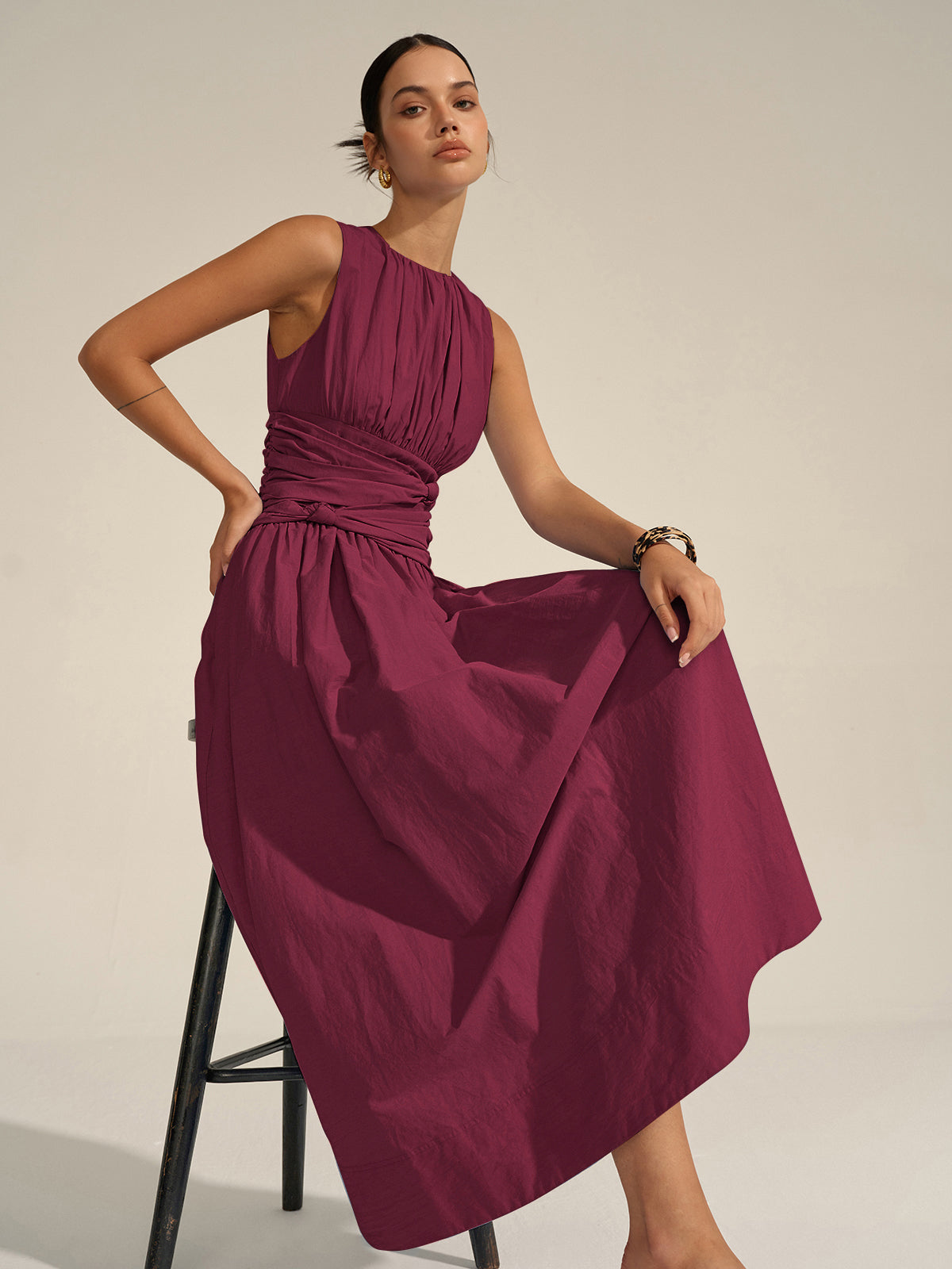Ruched Waist Maxi Dress-Massicos