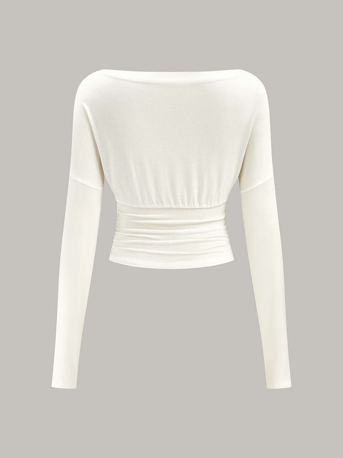 Semi-Sheer Ruched Waist Long-Sleeve Top-Massicos
