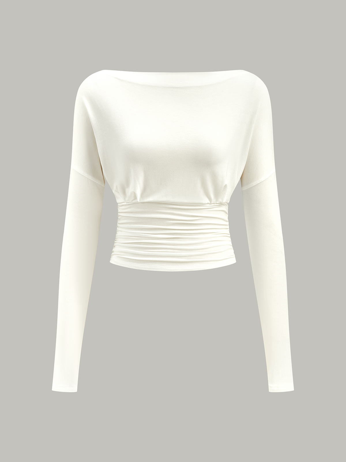 Semi-Sheer Ruched Waist Long-Sleeve Top-Massicos