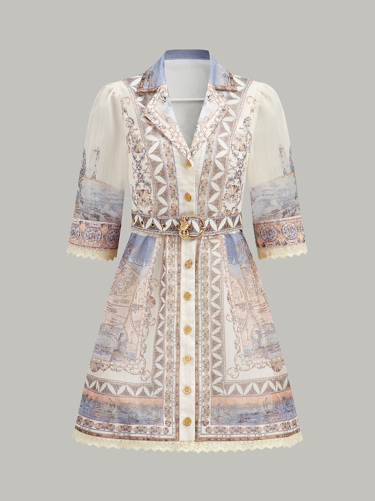 Semi-Sheer Buttoned Dress With Belt-Massicos