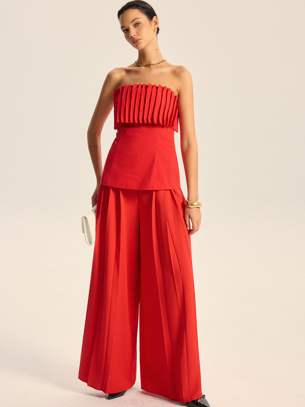 Mid-Waist Pleated Wide-Leg Pants-Massicos