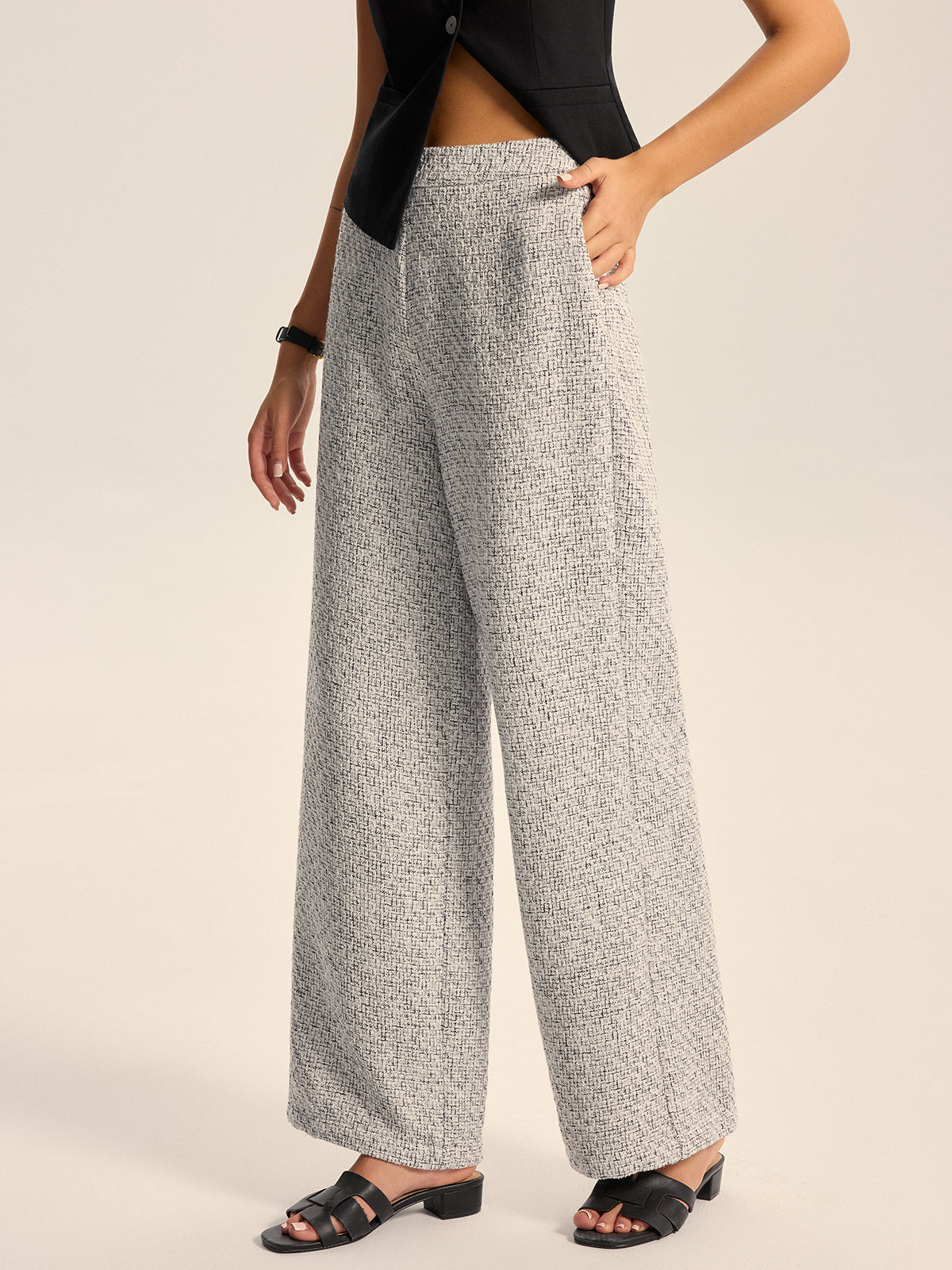Textured Tweed Wide-Leg Pants-Massicos