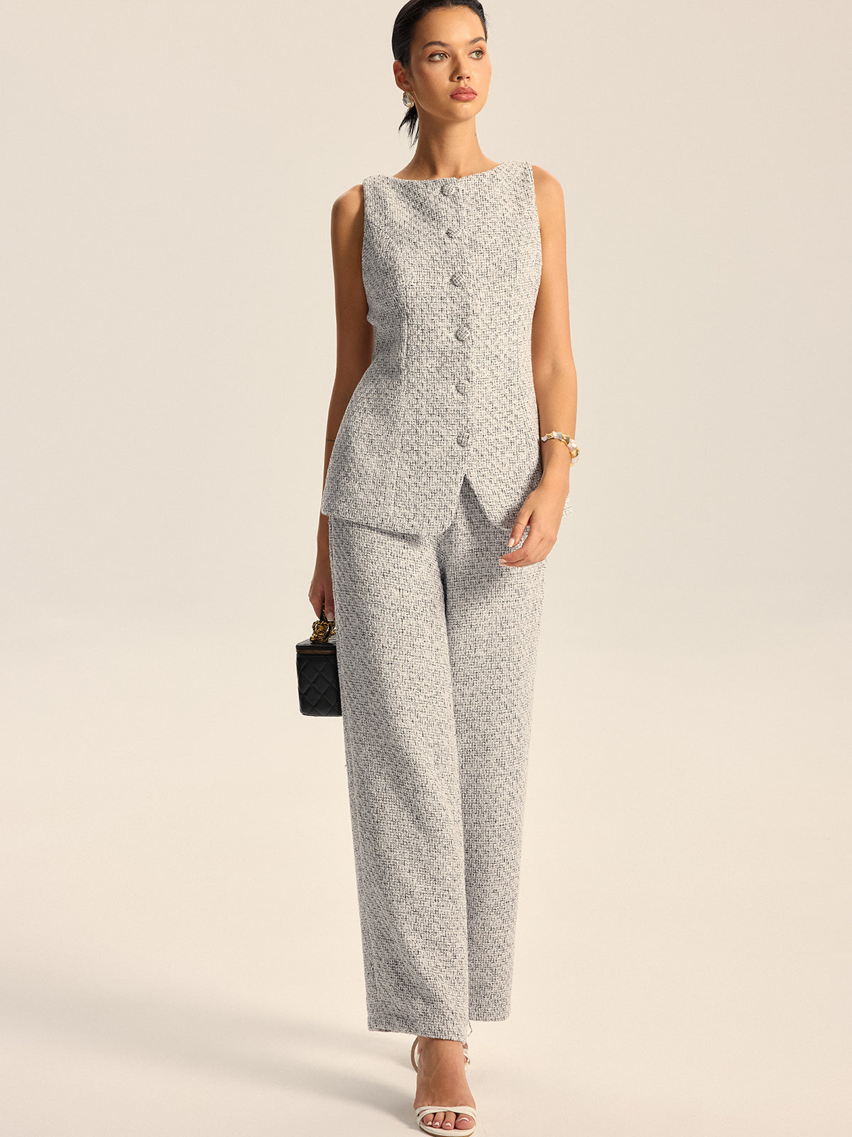 Textured Tweed Button Vest-Massicos