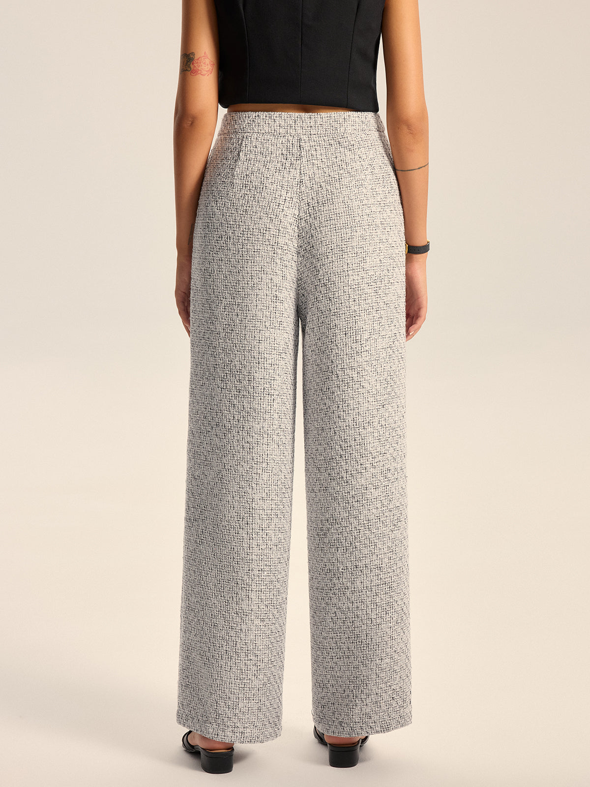 Textured Tweed Wide-Leg Pants-Massicos