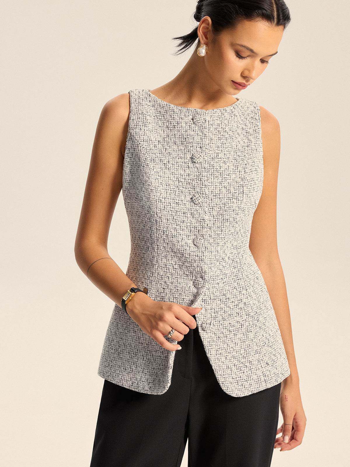 Textured Tweed Wide-Leg Pants-Massicos