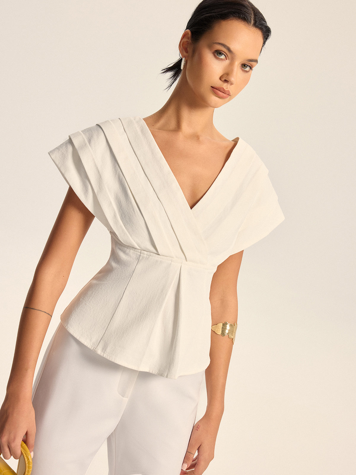 V-Neck Cap Sleeve Peplum Top-Massicos