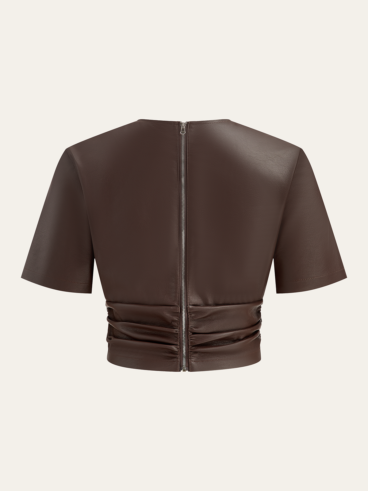 Back Zipper PU Leather Twist T-Shirt-Massicos