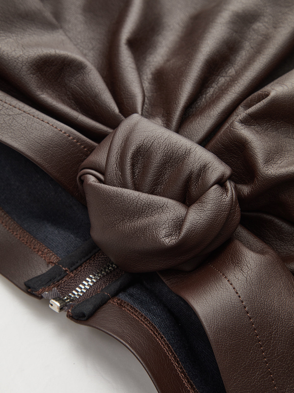 Back Zipper PU Leather Twist T-Shirt-Massicos