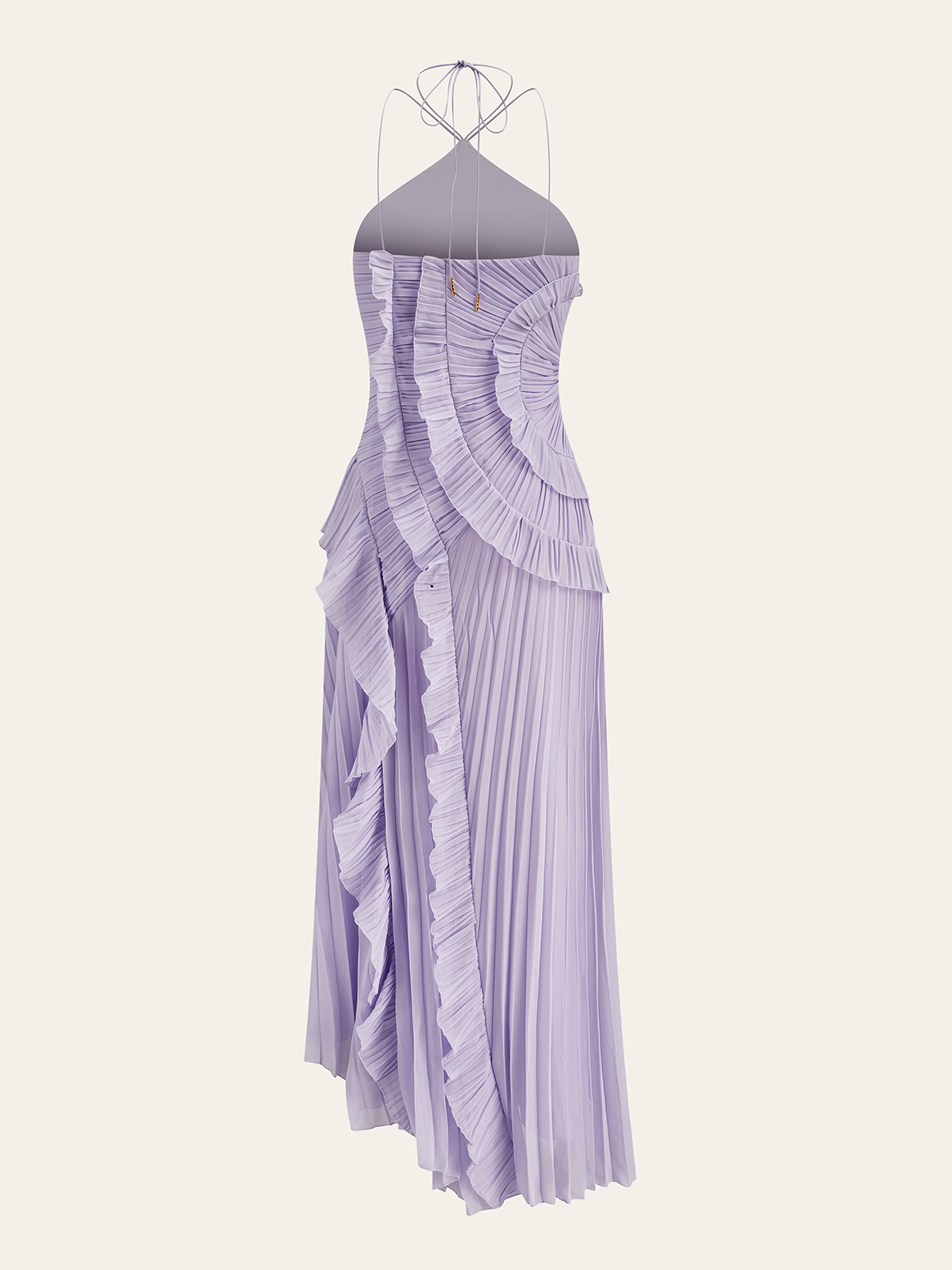 Chiffon Pleated Ruffle Halter Neck Maxi Dress-Massicos