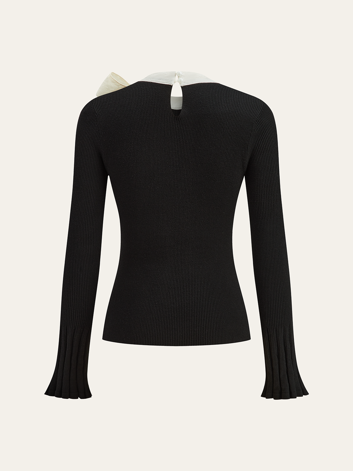 Bow Ribbed Flared Cuff Sweater-Massicos