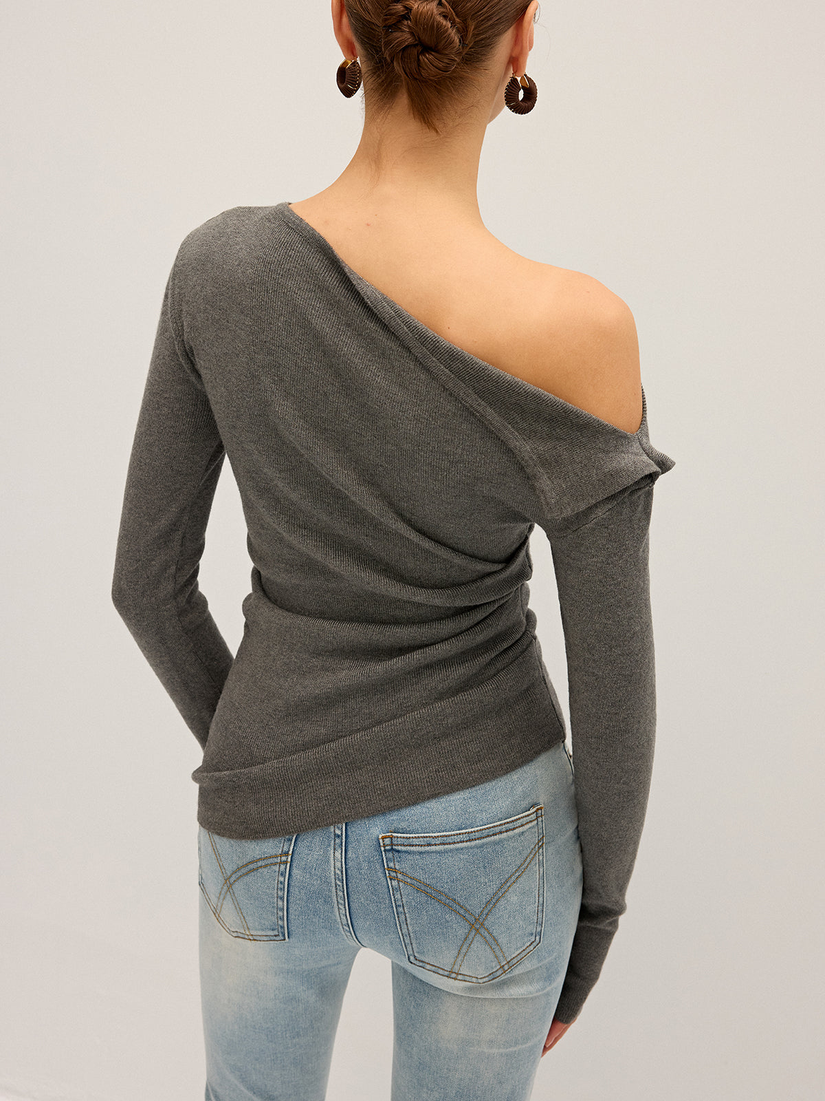 One Shoulder Ribbed Knit Top-Massicos