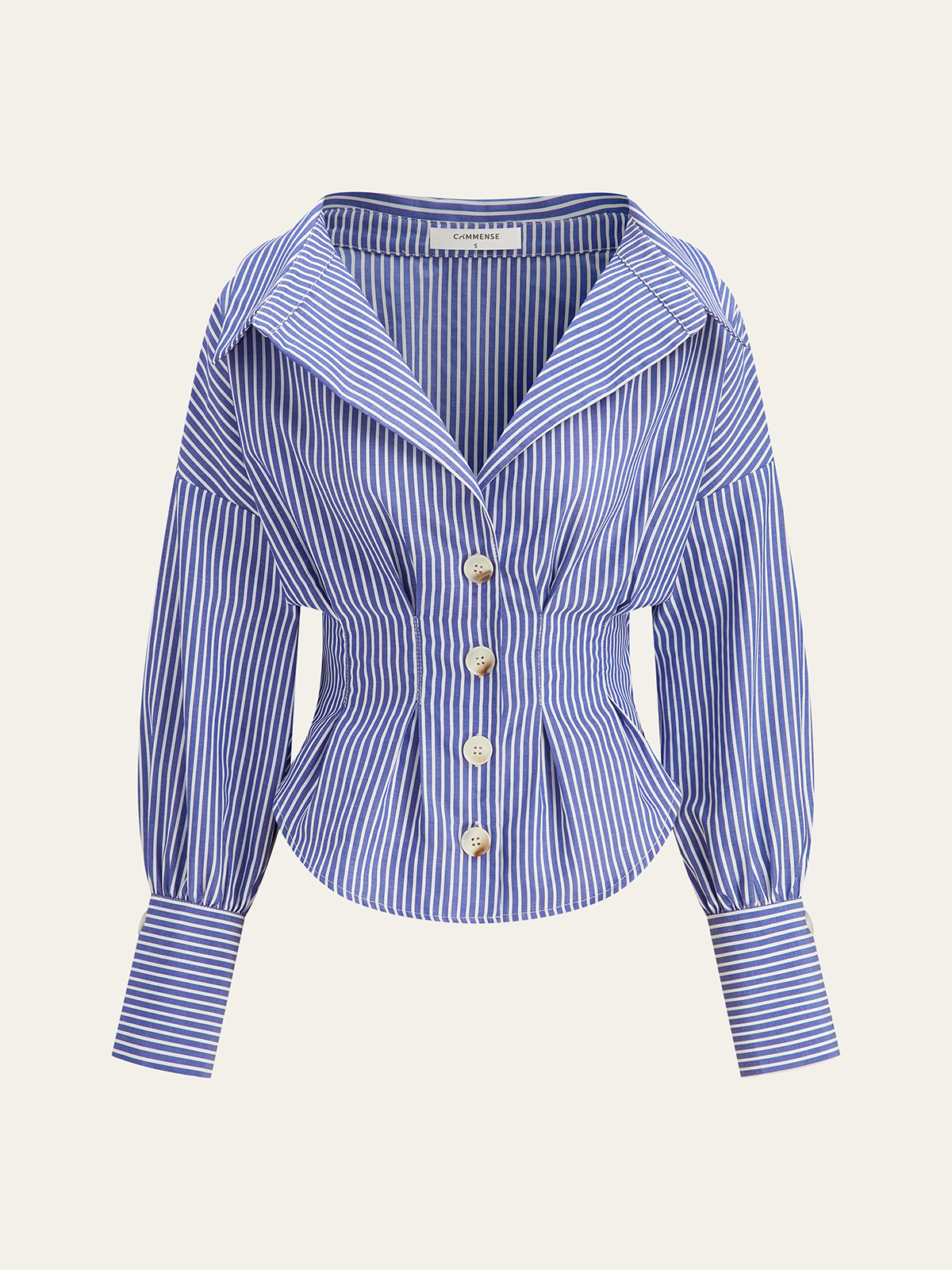 Striped Collared Shirt with Waist-Cinching Design-Massicos
