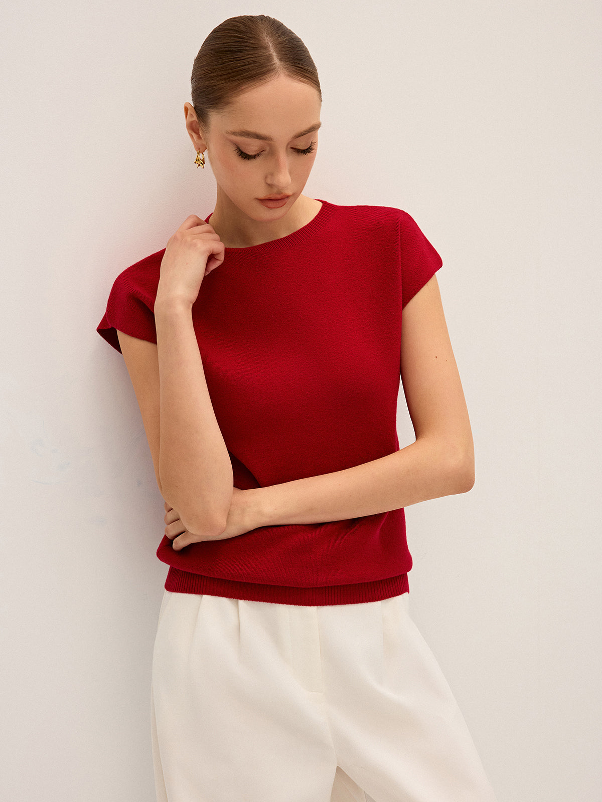 Wool-Blend Cap Sleeve Knit Top-Massicos