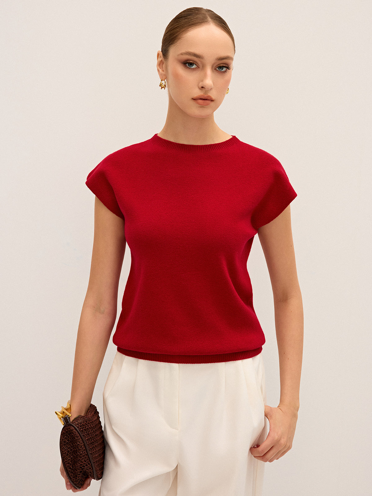 Wool-Blend Cap Sleeve Knit Top-Massicos