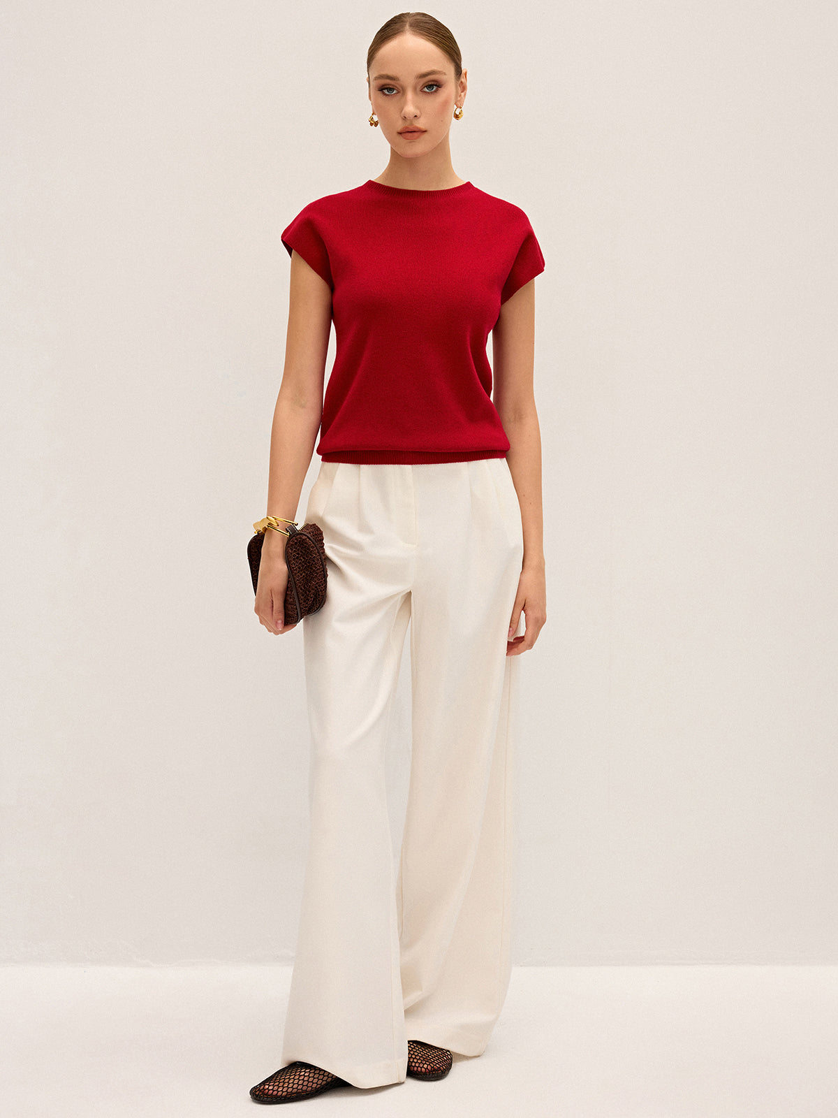 Wool-Blend Cap Sleeve Knit Top-Massicos