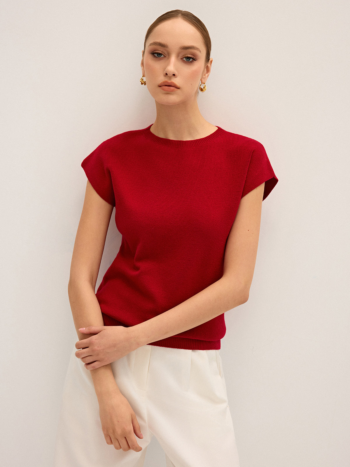 Wool-Blend Cap Sleeve Knit Top-Massicos