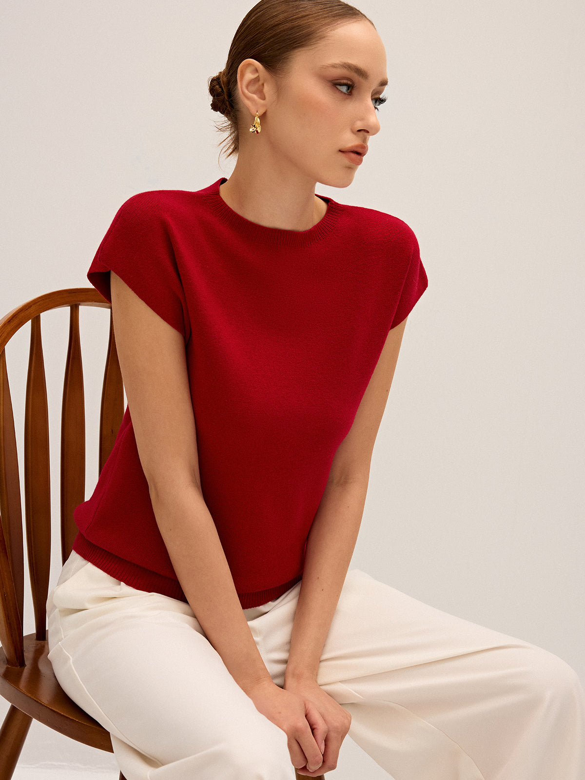 Wool-Blend Cap Sleeve Knit Top-Massicos