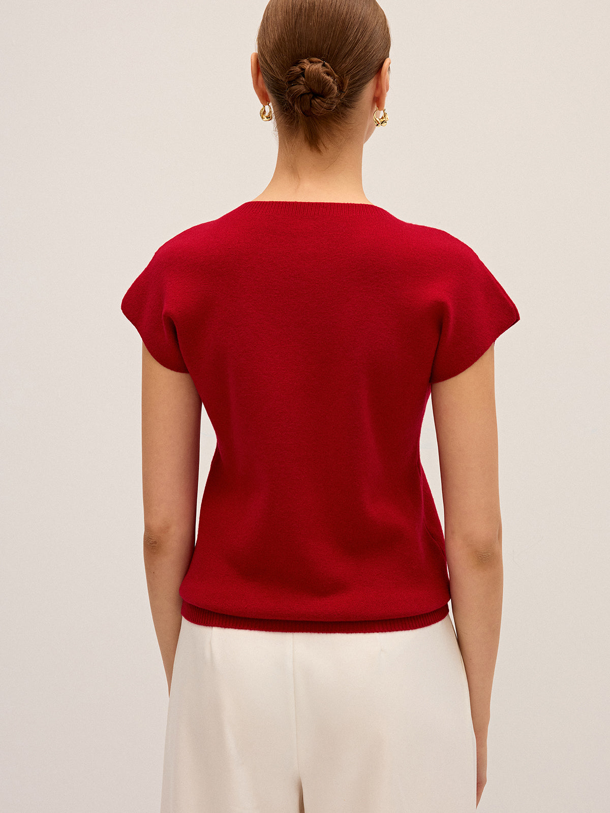 Wool-Blend Cap Sleeve Knit Top-Massicos