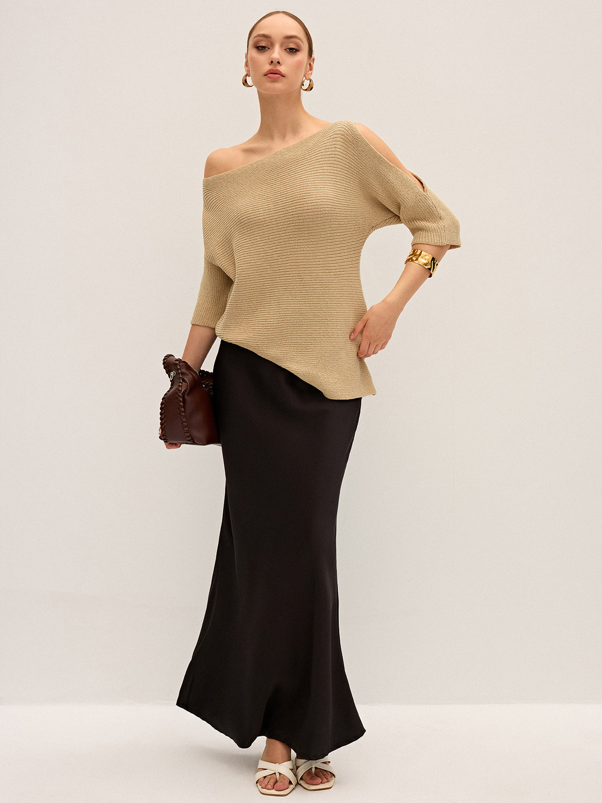 Asymmetric One-Shoulder Knitted Top-Massicos