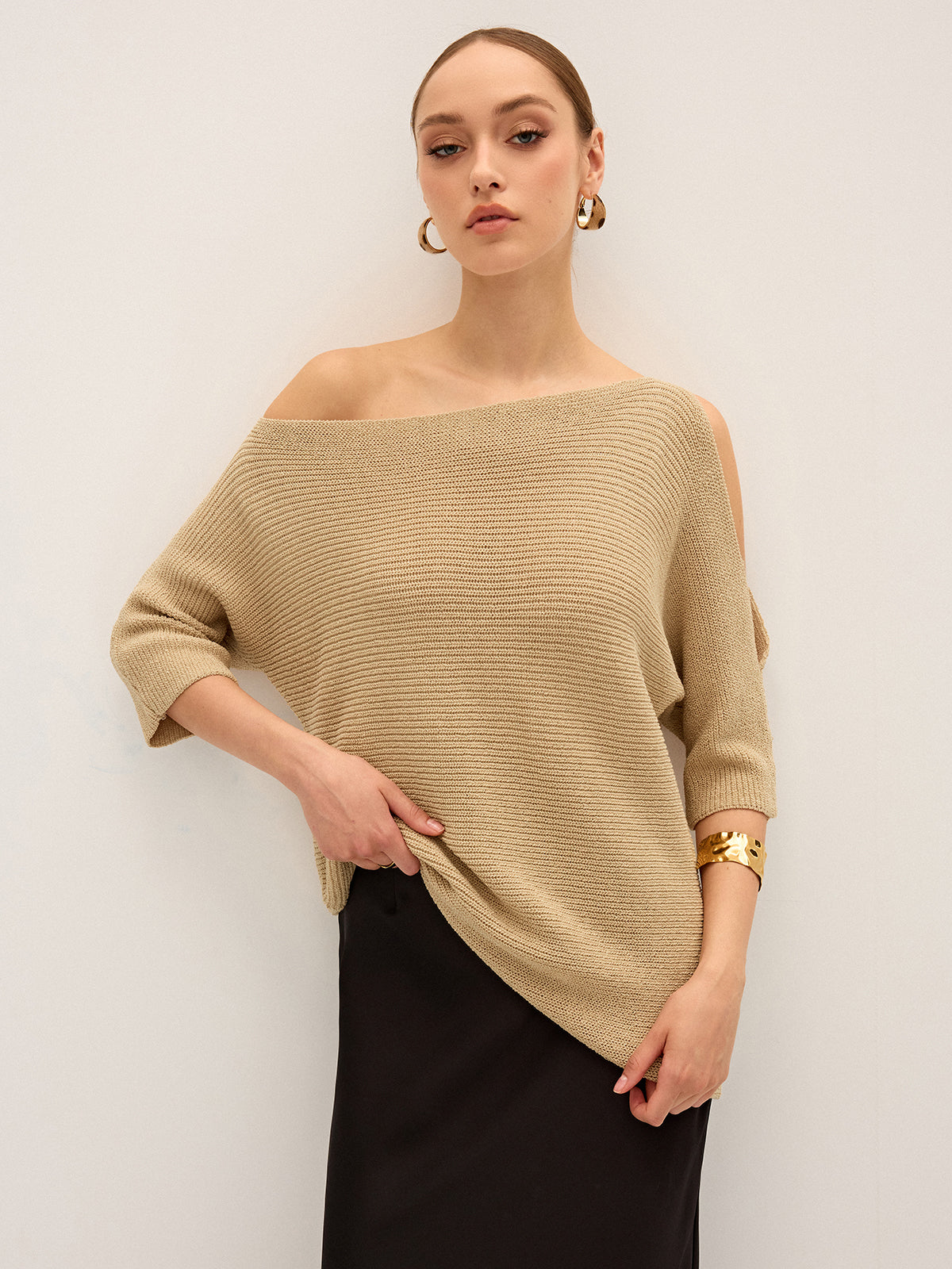 Asymmetric One-Shoulder Knitted Top-Massicos