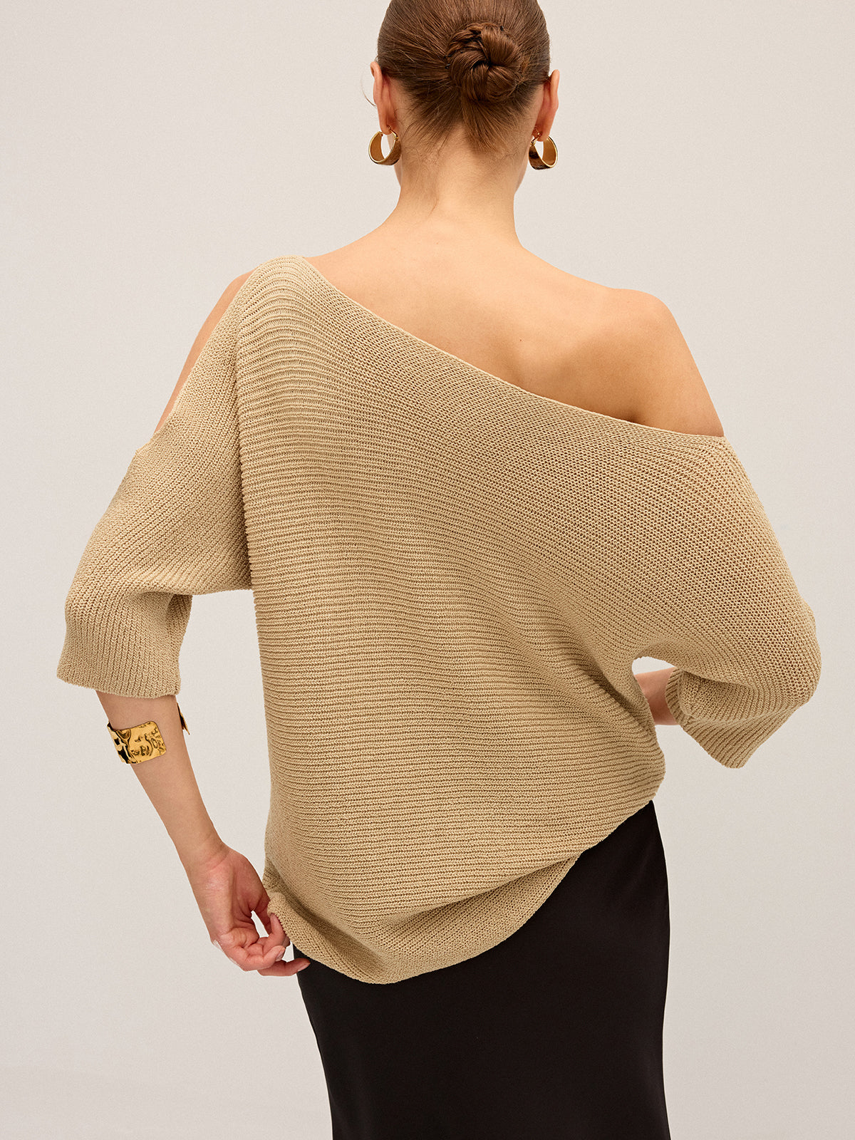 Asymmetric One-Shoulder Knitted Top-Massicos