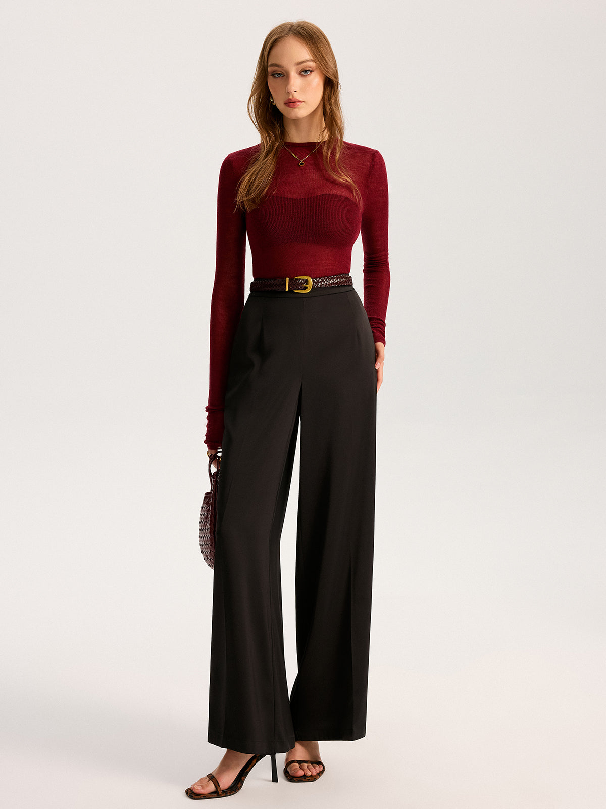 Semi-Sheer Wool-Blend Long Sleeve Knit Top-Massicos