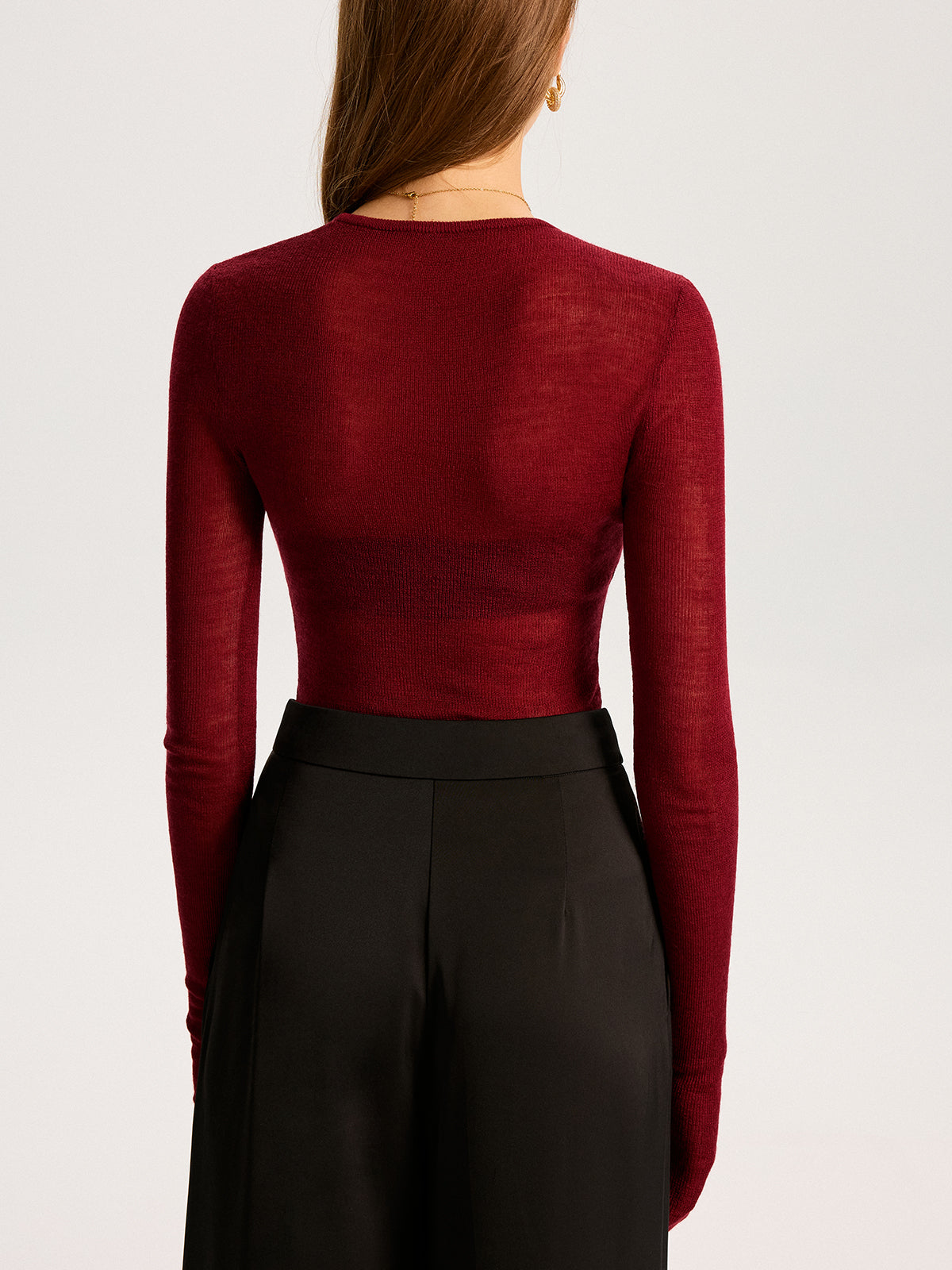 Semi-Sheer Wool-Blend Long Sleeve Knit Top-Massicos