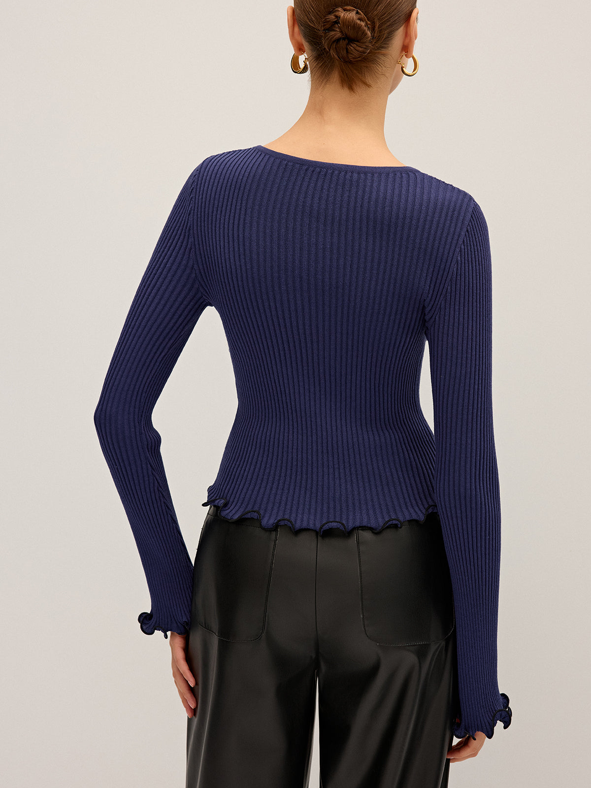 Metal Detail Cut-Out Ribbed Knit Top-Massicos