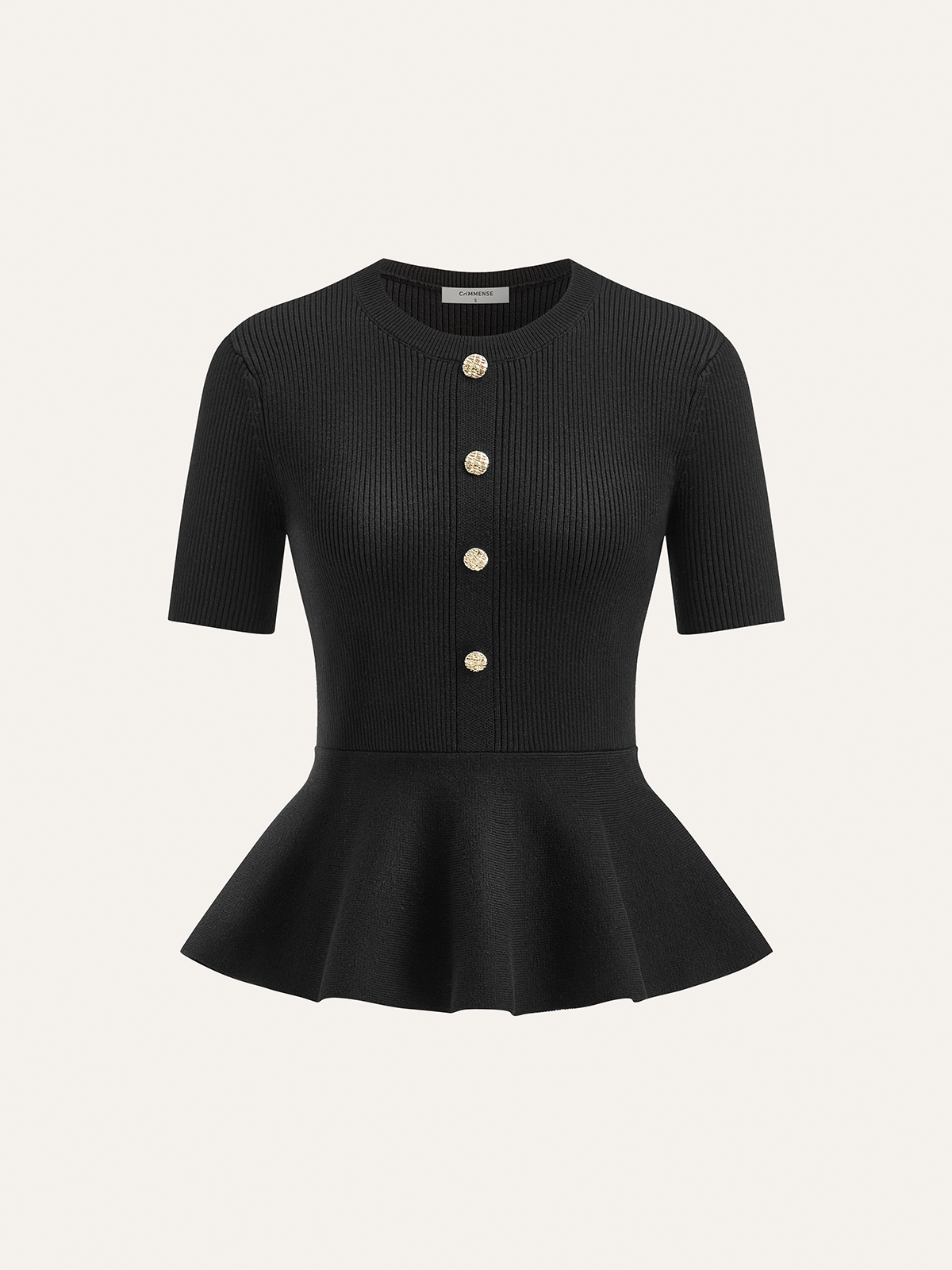 Metal Button Peplum Wool Knit Top-Massicos